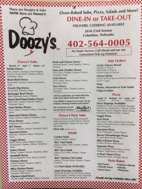 doozy drinks|doozy's menu.